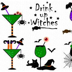 Drink Up Witches Svg, Halloween Glass Svg, Bloodshot Eyeballs Svg, Digital download