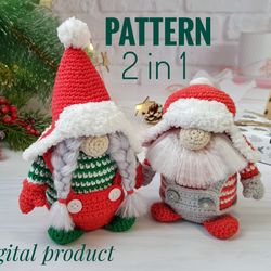Christmas crochet gnome pattern PDF set - 2 gnomes, Santa gnome Pattern, Christmas Amigurumi crochet pattern
