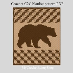 Crochet C2C Buffalo Plaid Bear graphgan blanket pattern PDF Download