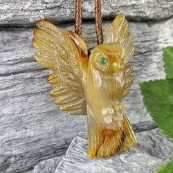 Owl carnelian pendant, animal jewelry for him and her, Christmas gift.