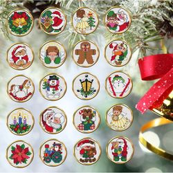 SET 20 Christmas Ornaments 2 Cross Stitch Pattern PDF Mini Round