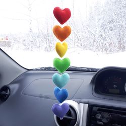 Rainbow heart, Heart ornament, Car accessories for teens, Cute car accessories, Felt ornaments, Teenage girl gifts