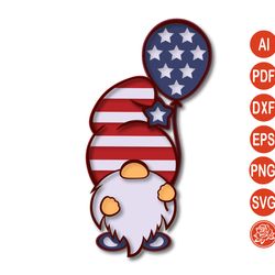 layered patriotic gnome mandala svg, 4th of july dxf files for cricut