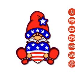 Layered Patriotic Gnome Mandala SVG, 4th of July DXF Files For Cricut
