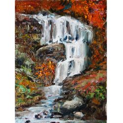 Kaaterskill Falls Birch Trees Painting Oil Landscape Original Art