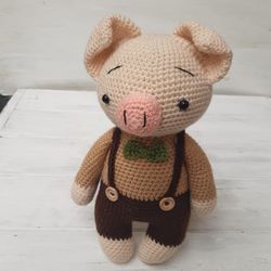 Hand Crochet Funny Piglet Stuffed Toys Animals Handmade  Knit Amigurumi Gift