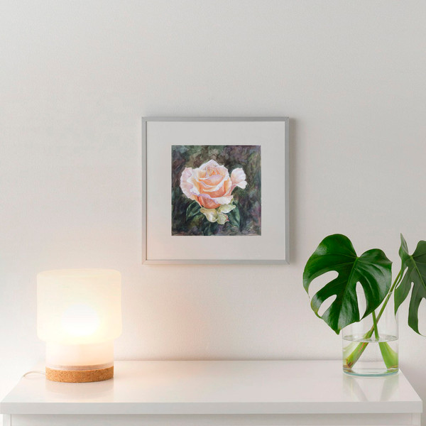 "Peach Rose" Flower Original Wall Art Painting Watercolor Artwork 5.jpg