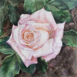 "Violet Rose" Flower Original Wall Art Painting Watercolor Artwork, 17x17cm.