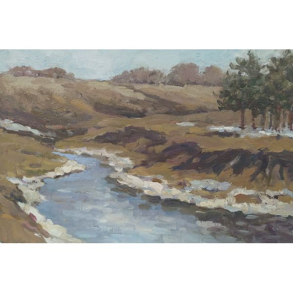 "March" Oil Painting Original Art Spring Landscape Small Picture