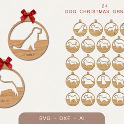 christmas dog ornaments svg, christmas laser cut files