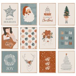 Boho Christmas Set of 12 Prints, Christmas Gallery Wall Art, Modern Christmas Nursery Art Print, Christmas Bundle Prints