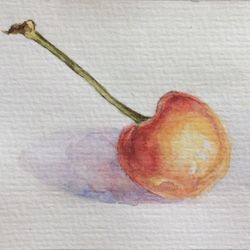 "ACEO Cherry", watercolor painting fruit berry artwork