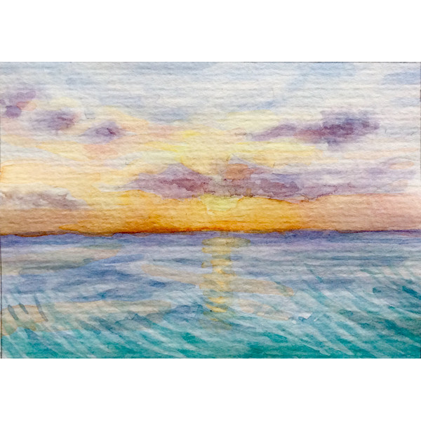"ACEO Sea"  watercolor painting original wall art landscape seascape picture sea water wave artwork