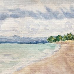 "ACEO Beach"  watercolor painting original wall art landscape seascape picture sea water wave artwork