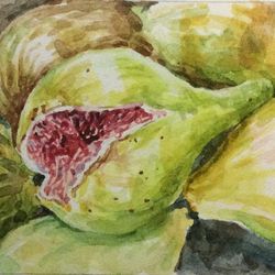 "ACEO Figs" watercolor original wall art painting fruit still life picture