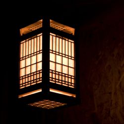 Japanese-style hanging night light lantern made of wood and shoji paper