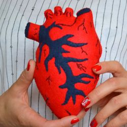 Anatomical heart plush, Pin Cushion, Red Heart plushie, Stuffed human heart, Valentine's Day gift