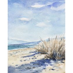 Beach painting coast original art sand dunes art sea coast landscape watercolor artwork seascape wall art by AlyonArt