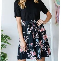 Black and Floral Print Dress Curvy