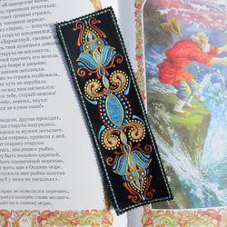 Leather hand-painted bookmark for women, Personalized bookmark in Edwardian style, Cute bookmark, Thank you gift