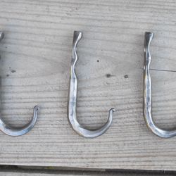 Set of 12 hammered small hooks, Towel, Mug, Bag, Coat, Rack, Hanger, Holder. Wrought iron, Blacksmith, Metal decor
