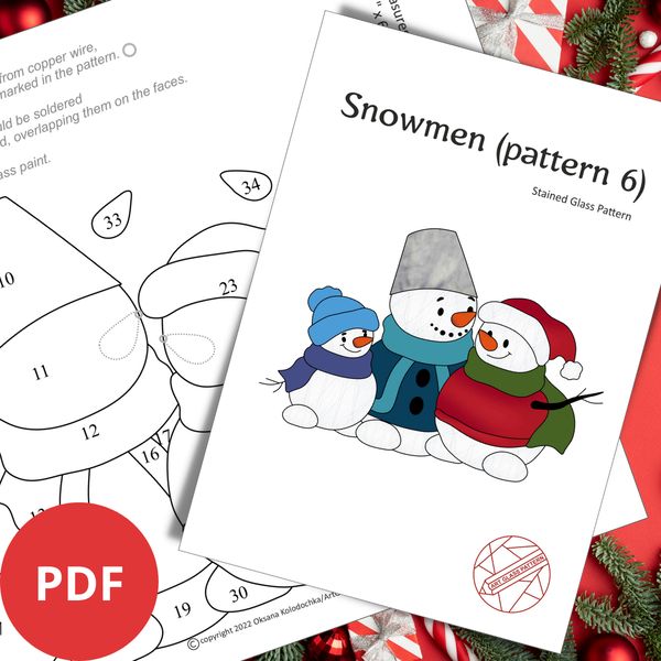 two-printed-sheets-of-color-and-black-and-white-outline-stained-glass-snowman-family-patterns