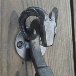 Set of 2 iron door pulls 9", Barn door pull, Steel pull handle, Ram's head, Wrought iron, Gate & Shed handles
