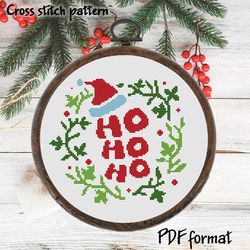 Merry Christmas cross stitch pattern PDF, Ho-ho-ho Easy cross stitch, Santa Claus Xmas cross stitch pattern