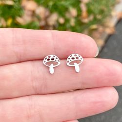 mushroom stud earrings, stainless steel jewelry