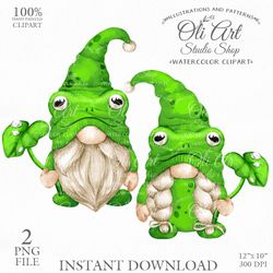 Gnomes Frog Clip Art. Cute Characters. Hand Drawn graphics. Digital Download. OliArtStudioShop