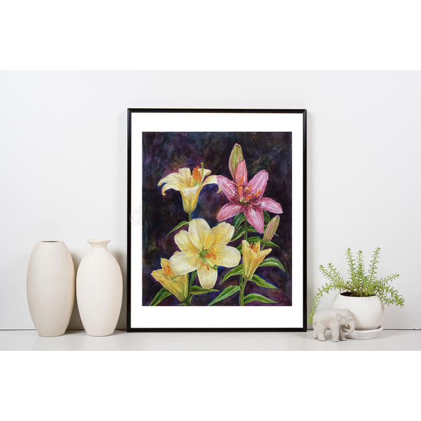 "Lilies" original wall art watercolor painting flower picture