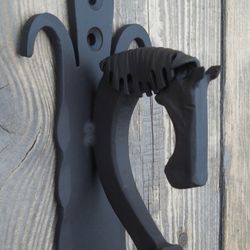 Hand forged door pull Horse's head 12", Blacksmith made, Wrought iron, Steel gate & Shed handles, Entrance door