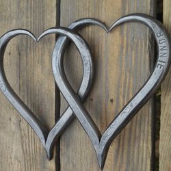 Personalized iron gift for wedding anniversary, Engagement, Linked hearts, Gift for her, Gift for him