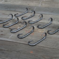 Set of 10 hand forged S hooks rotated by 90 degrees, Blacksmith made, Wrought iron