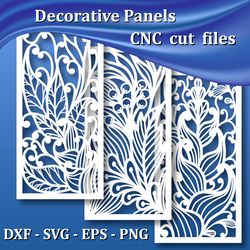 Decorative panels cut files. Wall art panels, art deco design for home decor. Laser CNC cut files, vector template