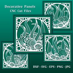 Nautical wall art panels, Laser CNC Cut files.  Underwater world design. Vector template for cutting machine, SVG, DXF
