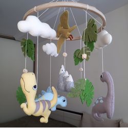 Baby mobile dinosaur nursery decor, baby shower gift, dinosaur nursery, pregnancy gift, musical crib mobile