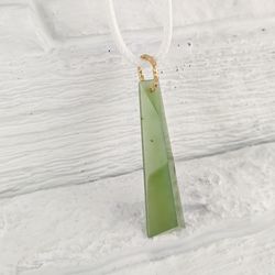 Green jade long faceted pendant, Christmas gift.