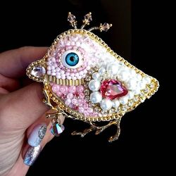 Pink bird brooch, bird brooch, brooch pin, beaded brooch, mothers day gift, handmade gifts, brooch, birds, hand embroide