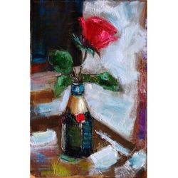 rose flowers painting oil abstract floral original art impasto artwork