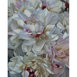 White peonies Original oil painting Flowers art Wall art decor Floral decor Painting for interior Gift for woman.