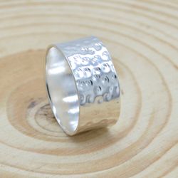 Hammered 925 silver Women Band Ring, Narrow - Wide Band Ring