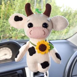 Cow ornament, Cow plushie, Car accessories for women, Rear view mirror accessories, Teenage girl gifts, Cow print