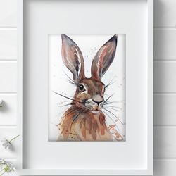 Original watercolor painting 7x10 inches hare aquarelle animal art by Anne Gorywine