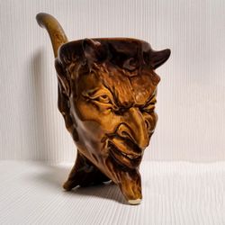 halloween gift devil satyr. ceramic smoking pipe devil's head
