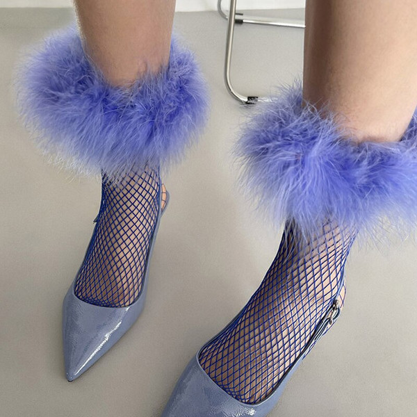 Ostrich Feather Fishnet Socks Aesthetc Fashion Socks Cute Fur Colorful Design Blue.jpg