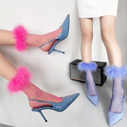 Ostrich Feather Fishnet Socks Aesthetc Fashion Socks Cute Fur Colorful Design