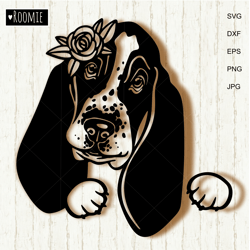 Basset Hound With Flowers SVG, Basset Hound Mom Dad Shirt Design Clipart Cufile Cricut Cameo Vinyl Sublimation /30