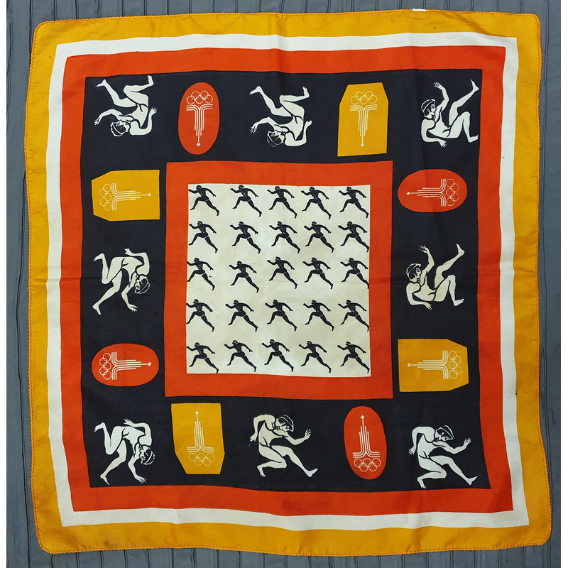2 Vintage Souvenir SILK SHAWL HEADSCARF USSR Olympics Games Moscow 1980.jpg