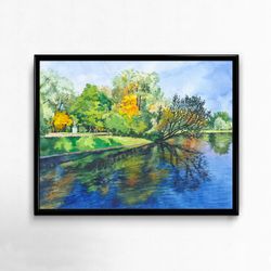 Autumn in the park Watercolor landscape Digital file for printing Poster A2
